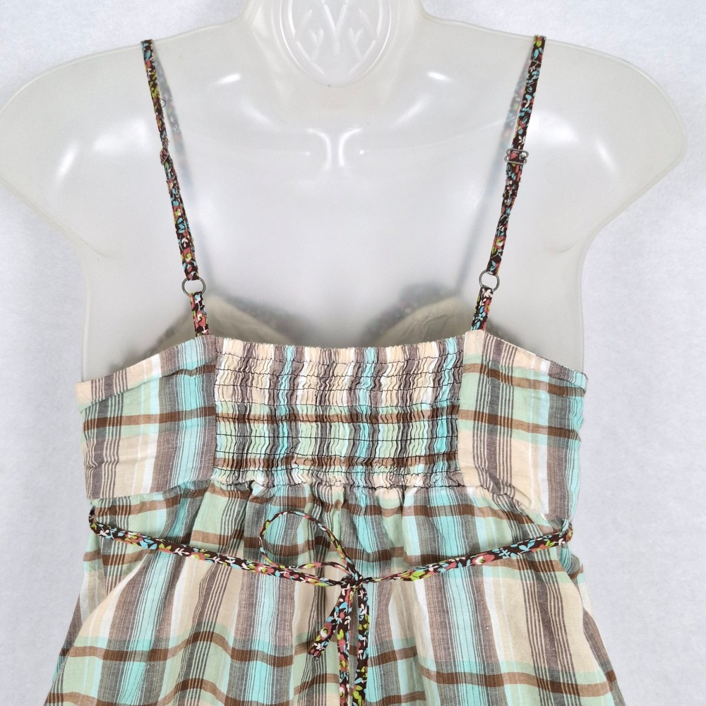 Mossimo Supply y2k 90s Plaid Floral Ruffle Cami Top Mint Brown Small Babydoll - Picture 6 of 11